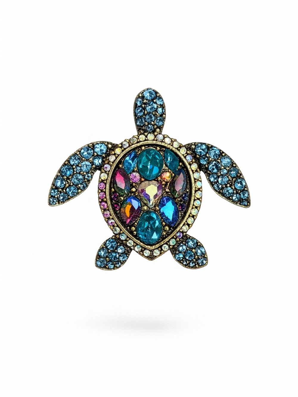 Crystal Turtle Brooch Pin - Blue Multicolor Stones - Women Jewelry